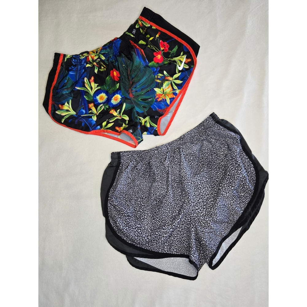 Nike Dri-FIT Running Shorts Bundle Womens Large Tropical Floral Leopard 2 Pairs - Picture 2 of 10